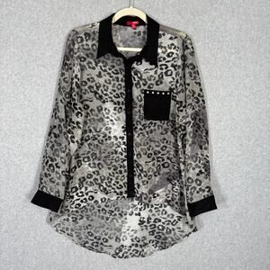 Vintage 90 Bongo sheer Tunic Blouse XL Animal Leopard Ho‎ Lo Studded Maximalist
